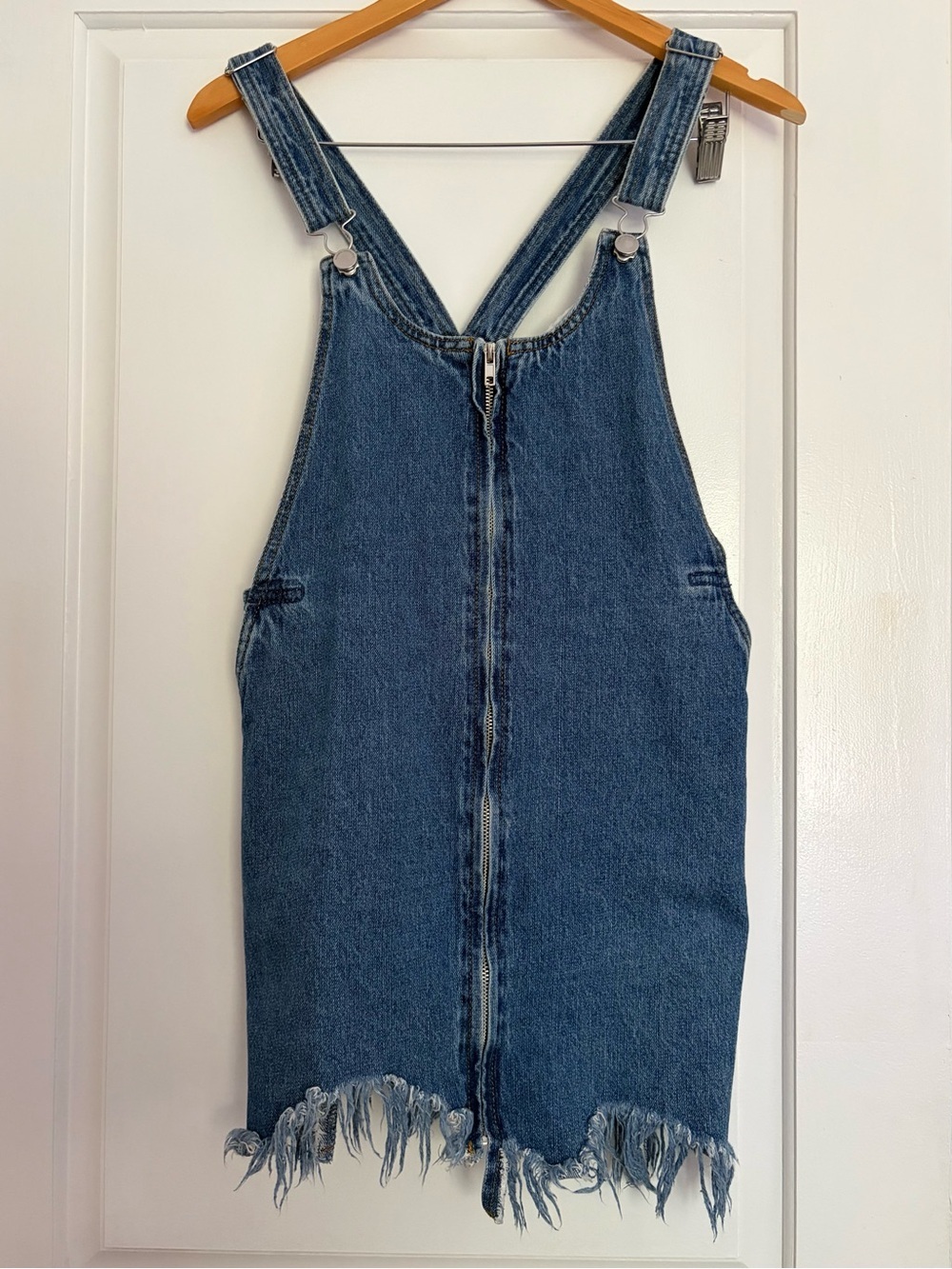 ZARA TRADALUC 100% Cotton Blue Denim Overall Dress with Contrast Stitching (S)